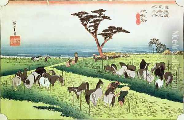 Horse Fair Ciryu from the series 53 Stations of the Tokaido Road Oil Painting - Utagawa or Ando Hiroshige