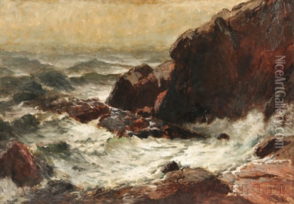 Rocky Coast With Crashing Surf Oil Painting - George Herbert McCord