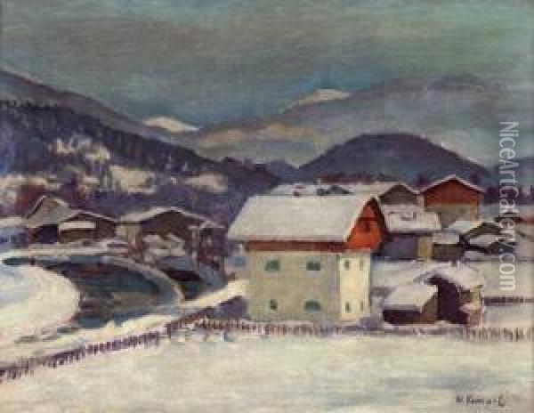 Verschneites Dorf Im Bayrischen Oil Painting - Hermann Pampel
