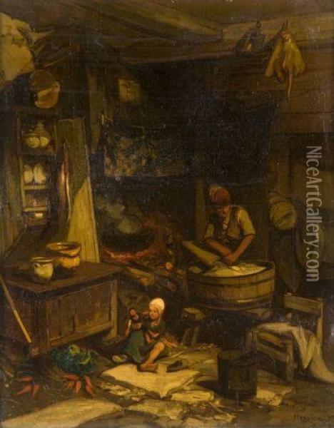 Interieur Avec Une Blanchisseuse Oil Painting - Louis Adolphe Hervier