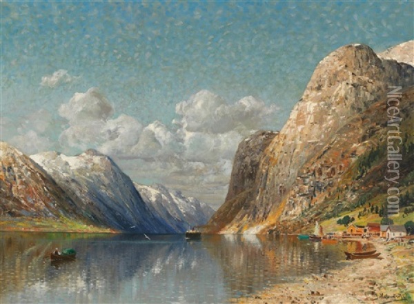 Fjord Landscape Oil Painting - Johann Holmstedt