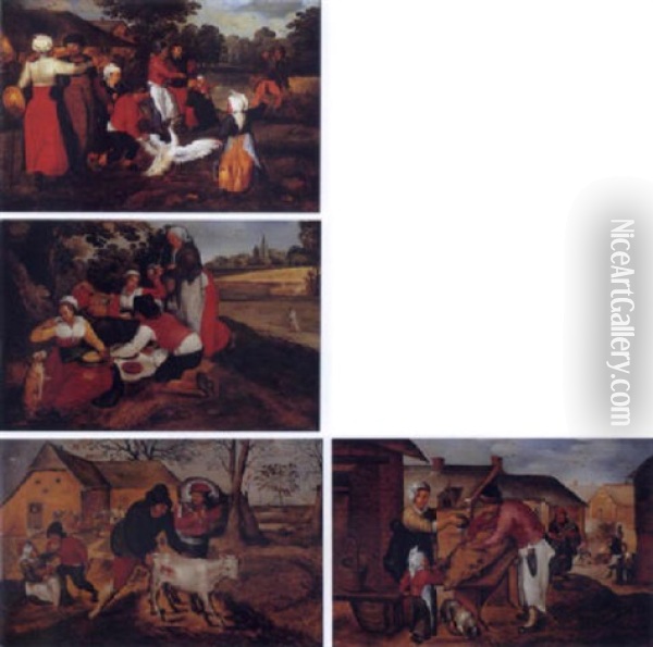 Les Quatre Saisons Oil Painting - Marten van Cleve the Elder