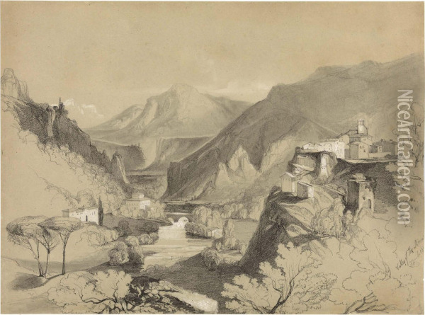 A View Of The Valley Of The Nera, Near Rome Oil Painting - Edward Lear