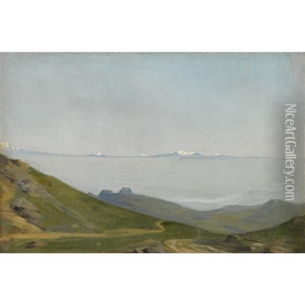 Les Alpes Et Le Dauphine Vues Du Mont-pilat Oil Painting - Jean Jules Antoine Lecomte Du Nouey