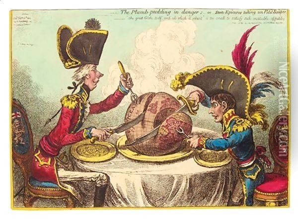 The Plum Pudding in Danger 2 Oil Painting - James Gillray