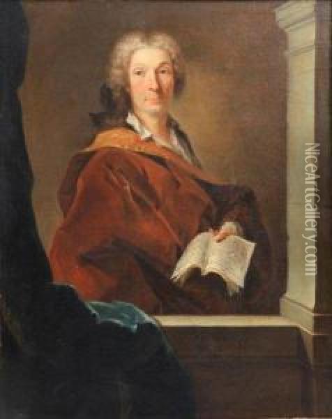 Portrait D'homme Tenant Un Livre Dans L'embrasure D'unefenetre Oil Painting - Charles-Antoine Coypel