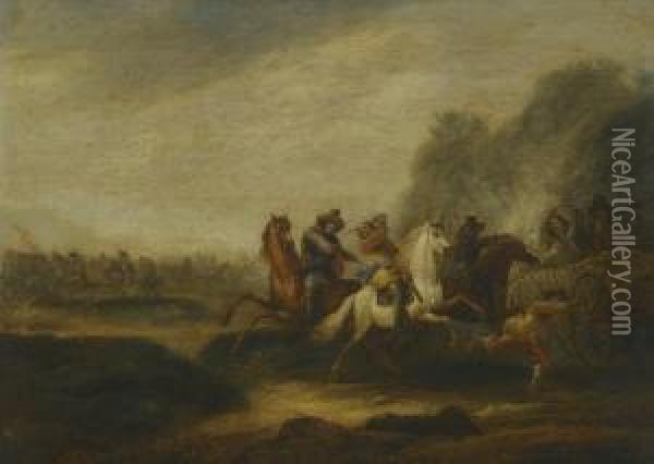 A Battle Scene Oil Painting - Abraham van der Hoef