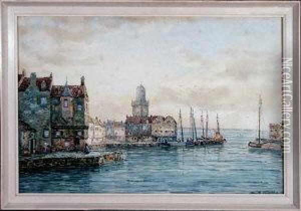 A Dutch Fishing Port Oil Painting - John Hamilton Glass