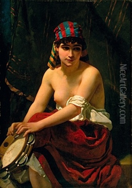 L'orientale Au Tambourin Oil Painting - Anthony Reynier