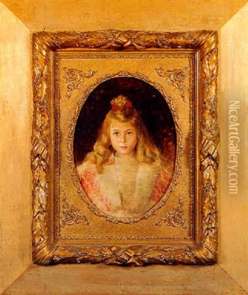 Portrait Of A Young Girl Oil Painting - Georges Croegaert