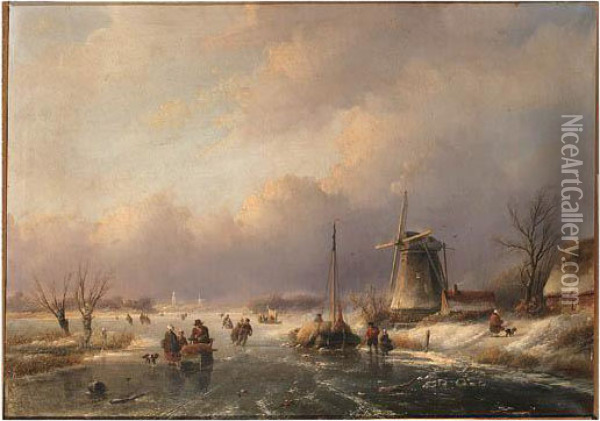 A Winter Landscape Oil Painting - Jan Jacob Coenraad Spohler