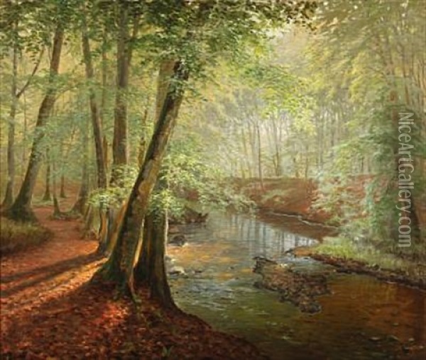 Forest Scene With A Stream Oil Painting - Peter Johan Valdemar Busch