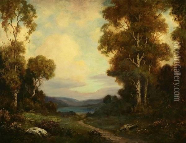 Lake In A Sunset Landscape Oil Painting - Alexis Matthew Podchernikoff