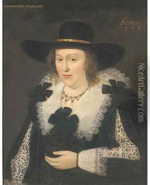 Portrait of Lettice Morison, Viscountess Falkland (1610-1646), Wife of Lucius Cary, 2nd Viscount Falkland, half-length Oil Painting - Johnson, Cornelius I