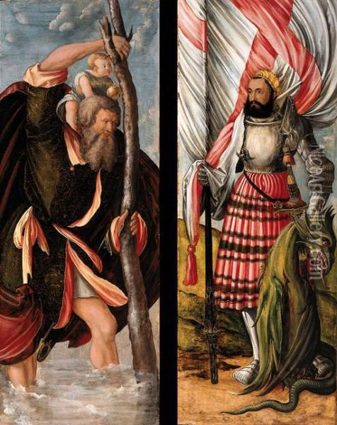 Drer, H.
Wings Of An Altarpiece: Saint Christopher (recto) And Saintcatherine (verso); And Saint George (recto) And Saint Barbara(verso) Oil Painting - Hans Durer