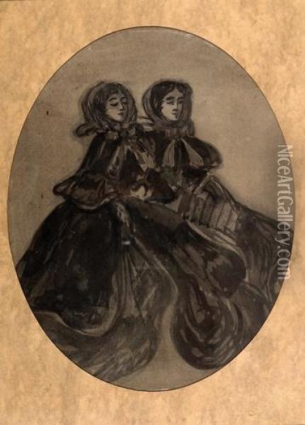 Two Women Oil Painting - Constantin Guys