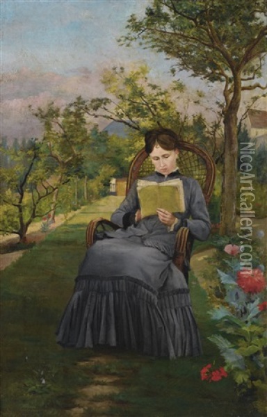Therese Lisant Dans Le Parc De Meric Oil Painting - Frederic Bazille