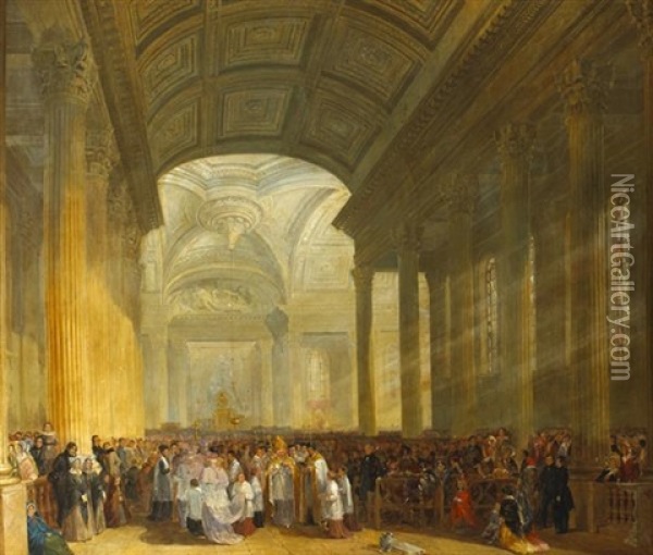The Consecration Of The Roman Catholic Church Of St. Mary's, Pope's Quay, Cork, C.1842 Oil Painting - James Mahony