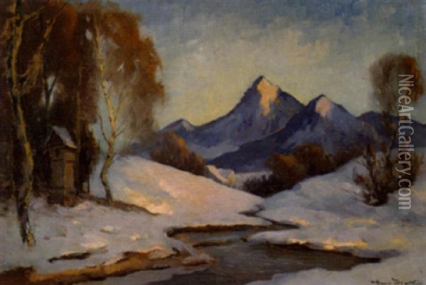 Verschneite Alpenlandschaft Oil Painting - Hans Mathis
