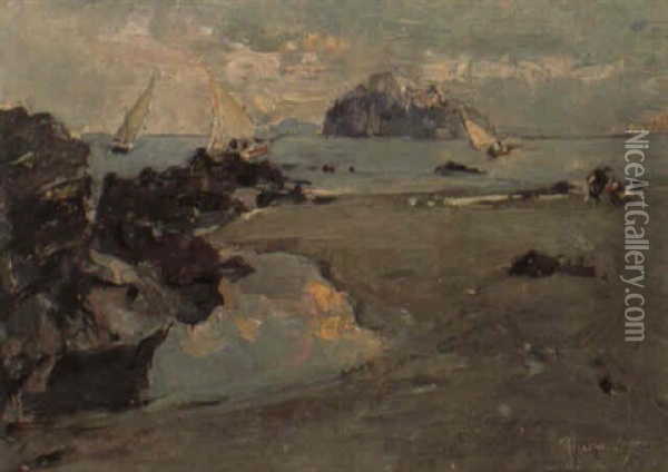 Ischia E Il Castello Aragonese Oil Painting - Giuseppe Casciaro