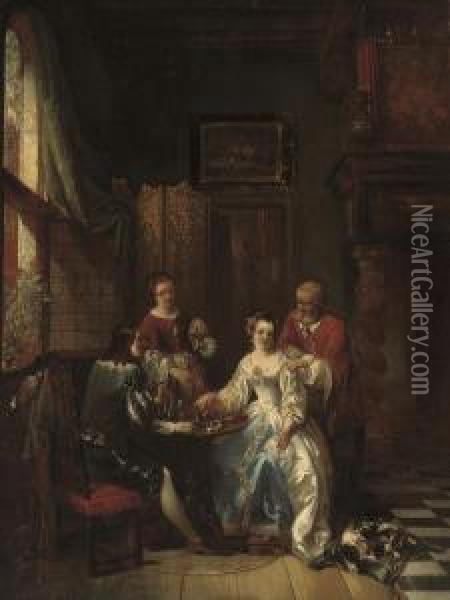 A Lesson In Chess Oil Painting - Adrien Joseph Verhoeven-Bell
