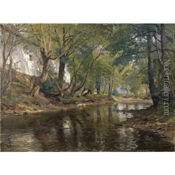 Partie An Der Thees (the Banks Of The Thees) Oil Painting - Hugo Darnaut