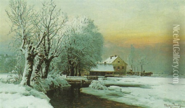 A Winter Landscape Oil Painting - Anders Andersen-Lundby