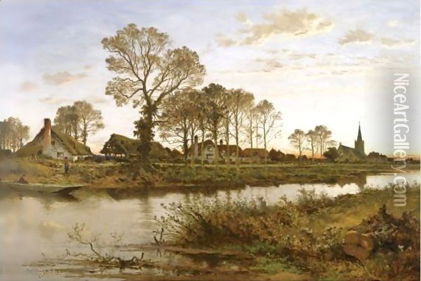 On The Banks Of The Ivy O Oil Painting - Benjamin Williams Leader