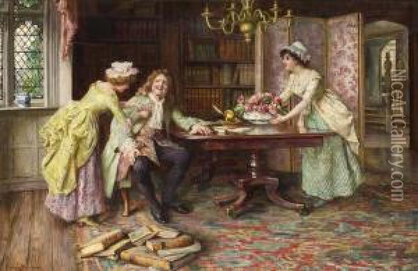 I Biblioteket Oil Painting - Francis Sydney Muschamp