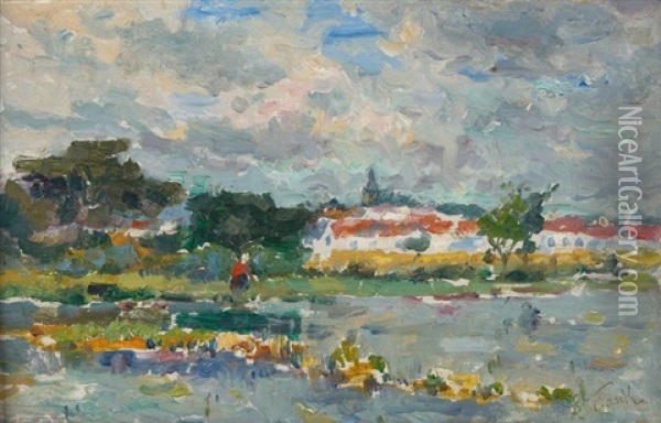 Au Bord De L'etang (luministe) Oil Painting - Lucien Frank