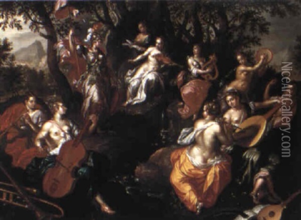 Minerva And The Muses Oil Painting - Hendrick De Clerck