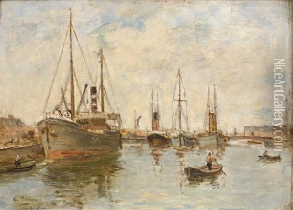 Bateaux Au Port De Trouville, 1903 Oil Painting - Charles Francois Pecrus