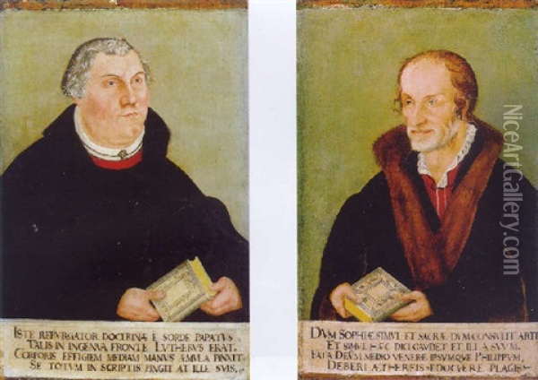 Portrait Of Martin Luther Wearing A Black Coat Oil Painting - Lucas Cranach the Elder