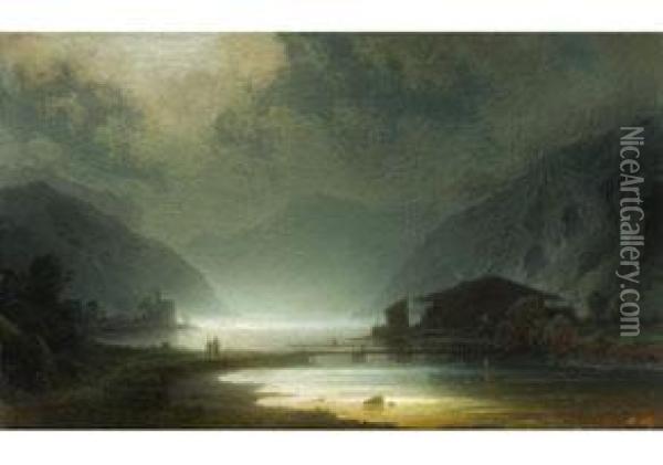 Alpenseelandschaft Im Mondschein Oil Painting - Wilhelm Lichtenheld