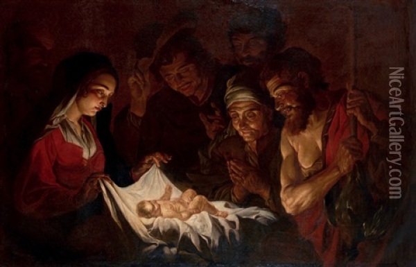 L'adoration Des Bergers Oil Painting - Mathaeus Stomer the Elder