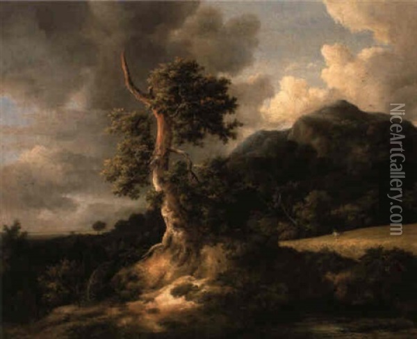 A Mountainous Landscape With A Blasted Tree By A Grainfield Oil Painting - Jacob Van Ruisdael