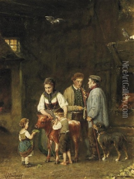 Das Verkaufte Kalbchen Oil Painting - Hermann Plathner