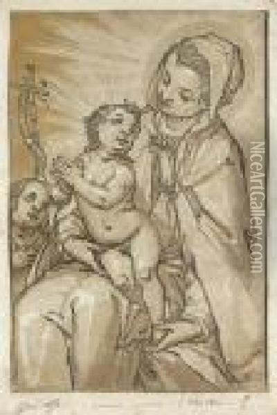 La Sainte Vierge Avec L'enfant Jesus Grave D'apres Oil Painting - Andrea Andreani