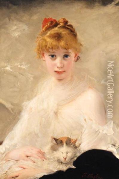 La Jeune Fille Au Chat Oil Painting - Charles Josua Chaplin