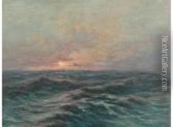 Marine At Sunset Oil Painting - Albert Isidore Devos