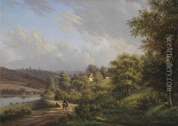 A Peaceful Day In A Hilly Landscape Oil Painting - Johannes Franciscus Christ