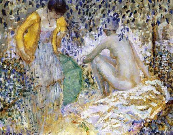 Two Women on the Grass Oil Painting - Frederick Carl Frieseke