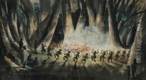 Watching The Corroboree Oil Painting - William Romaine Govett