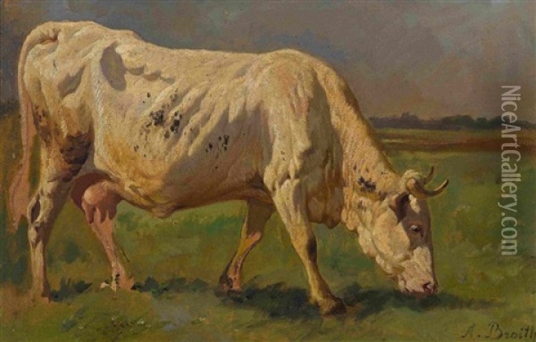 Grasende Kuh Oil Painting - Anton Braith