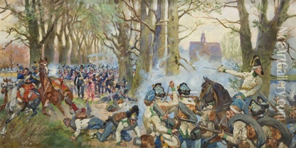Battle Of Raszyn Oil Painting - Woiciech (Aldabert) Ritter von Kossak