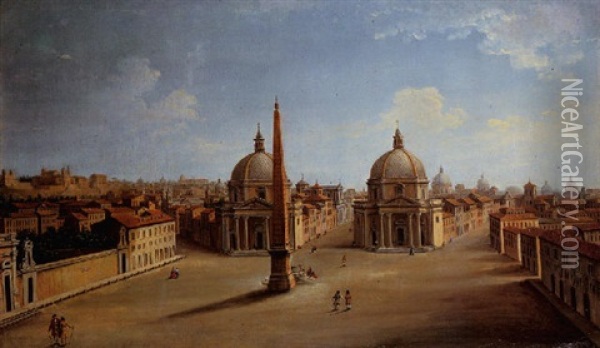 A View Of The Piazza Del Popolo, Rome Oil Painting - Antonio Joli