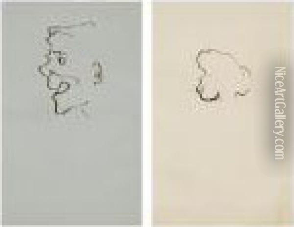 Deux Caricatures : Homme Souriant, Vu De Profil; Et Tete De Femme A La Machoire Predominante Oil Painting - Victor Hugo