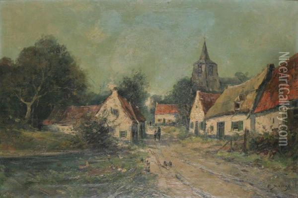Geanimeerd Dorpsgezicht Oil Painting - Emile Durieux