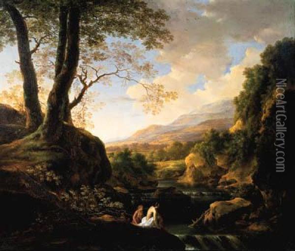 An Italianate Landscape With Bathers At A River Oil Painting - Jan Both