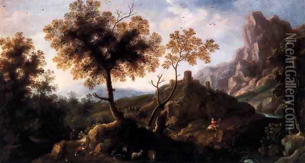 Landscape with Shepherds Oil Painting - Ignacio de Iriarte